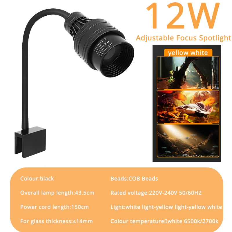 Aquarium Spotlight LED — Adjustable Focus Plant Grow Light for Glass Terrarium