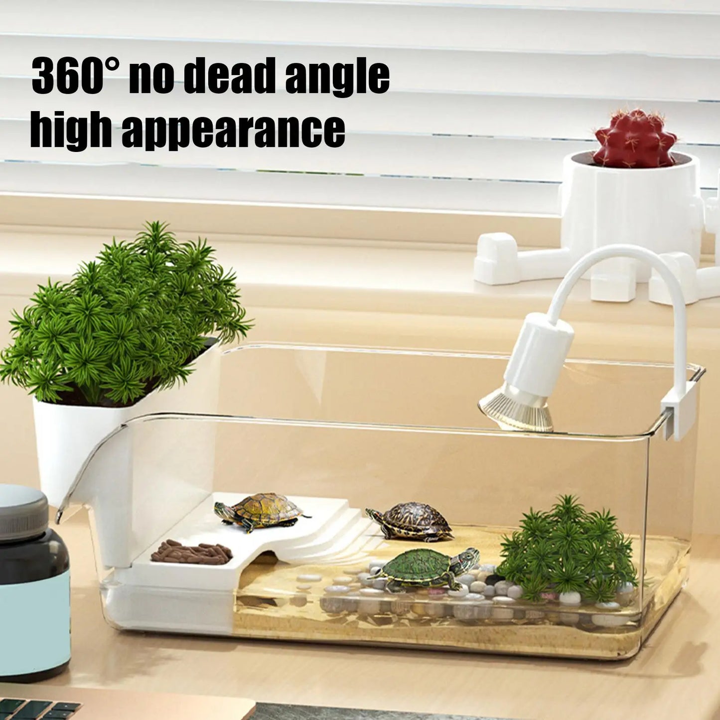 Turtle Tank with Basking Area — Transparent Reptile Terrarium Habitat for Pet Turtles, Hermit Crabs & Tortoise Adoption