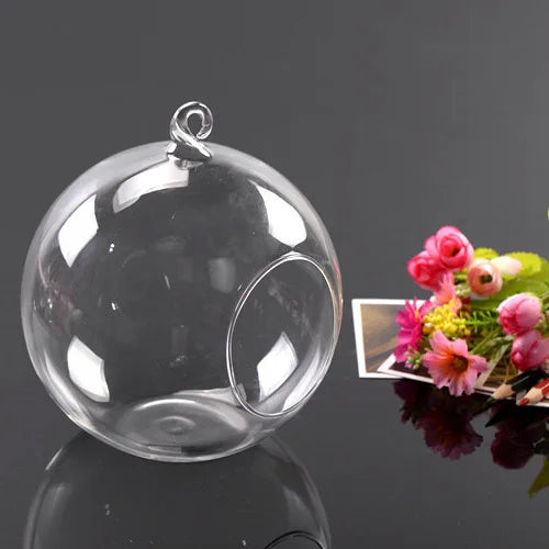 Clear Borosilicate Glass Hanging Ball Vase — Succulent Planter Terrarium for Home & Wedding Decor (8cm)