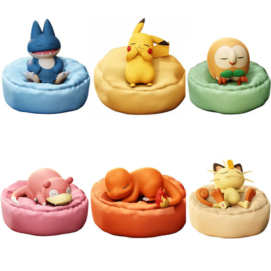 Pokemon Casual Time Figures — Pikachu, Munchlax, Slowpoke, Rowlet & Charmander Sleeping Kawaii Toys (6 Styles)