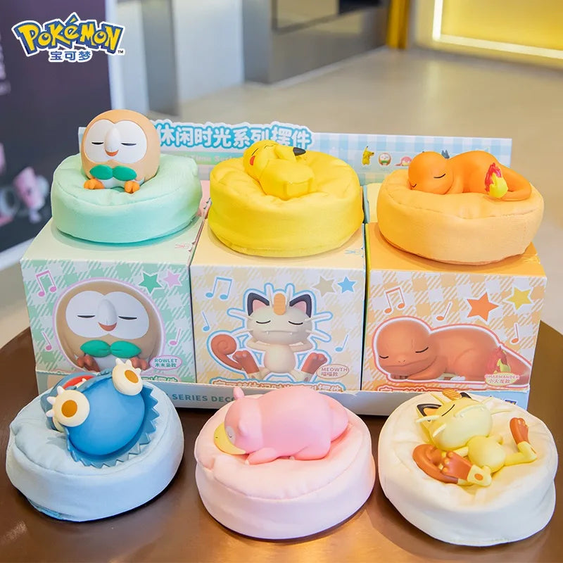 Pokemon Casual Time Figures — Pikachu, Munchlax, Slowpoke, Rowlet & Charmander Sleeping Kawaii Toys (6 Styles)