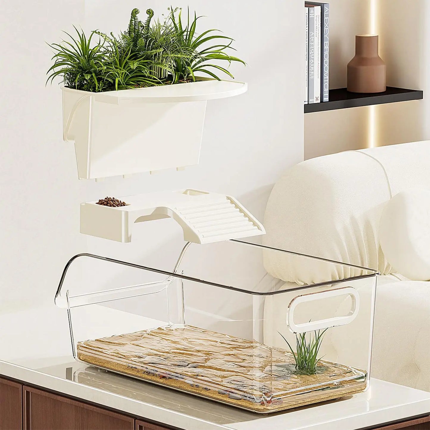 Large Turtle Cage Terrarium with Basking Platform — Clear Tortoise Enclosure for Tree Frog & Salamanders