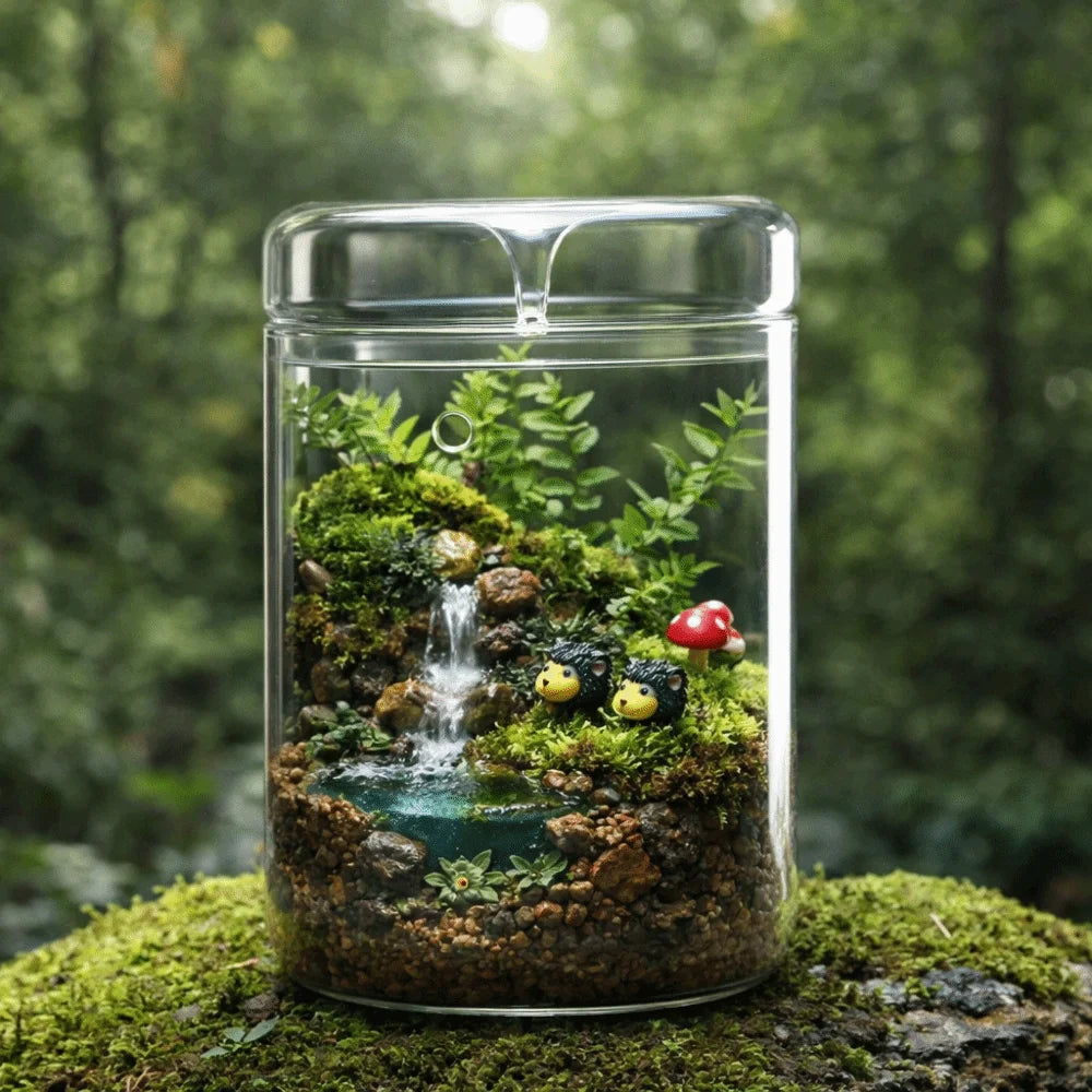 Transparent Glass Terrarium Cylinder — Perforated Cover Succulent & Moss Viewing Bottle Bonsai Display