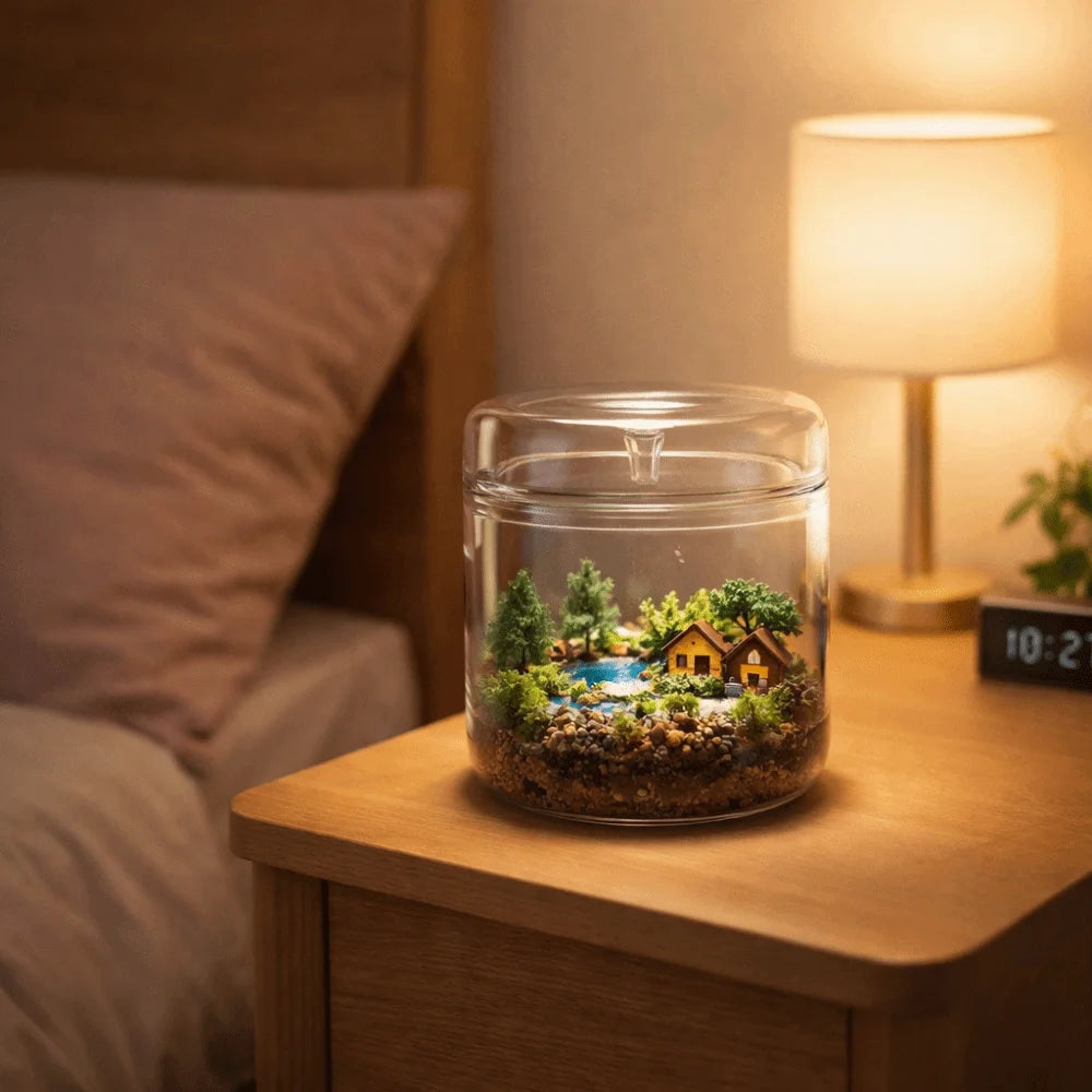 Transparent Glass Terrarium Cylinder — Perforated Cover Succulent & Moss Viewing Bottle Bonsai Display