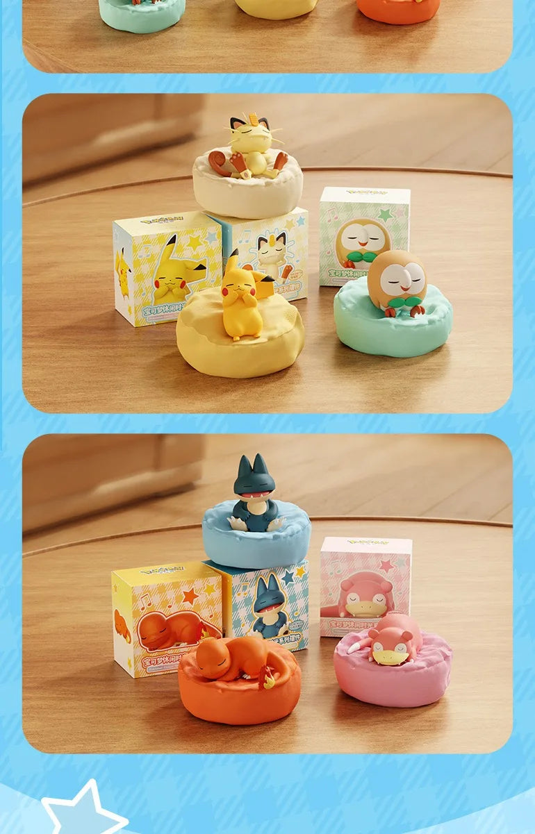 Pokemon Casual Time Figures — Pikachu, Munchlax, Slowpoke, Rowlet & Charmander Sleeping Kawaii Toys (6 Styles)