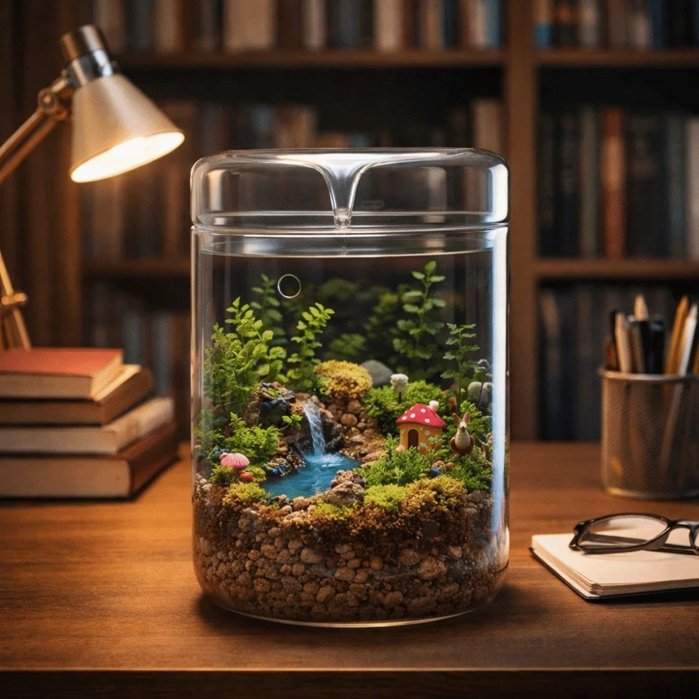 Transparent Glass Terrarium Cylinder — Perforated Cover Succulent & Moss Viewing Bottle Bonsai Display