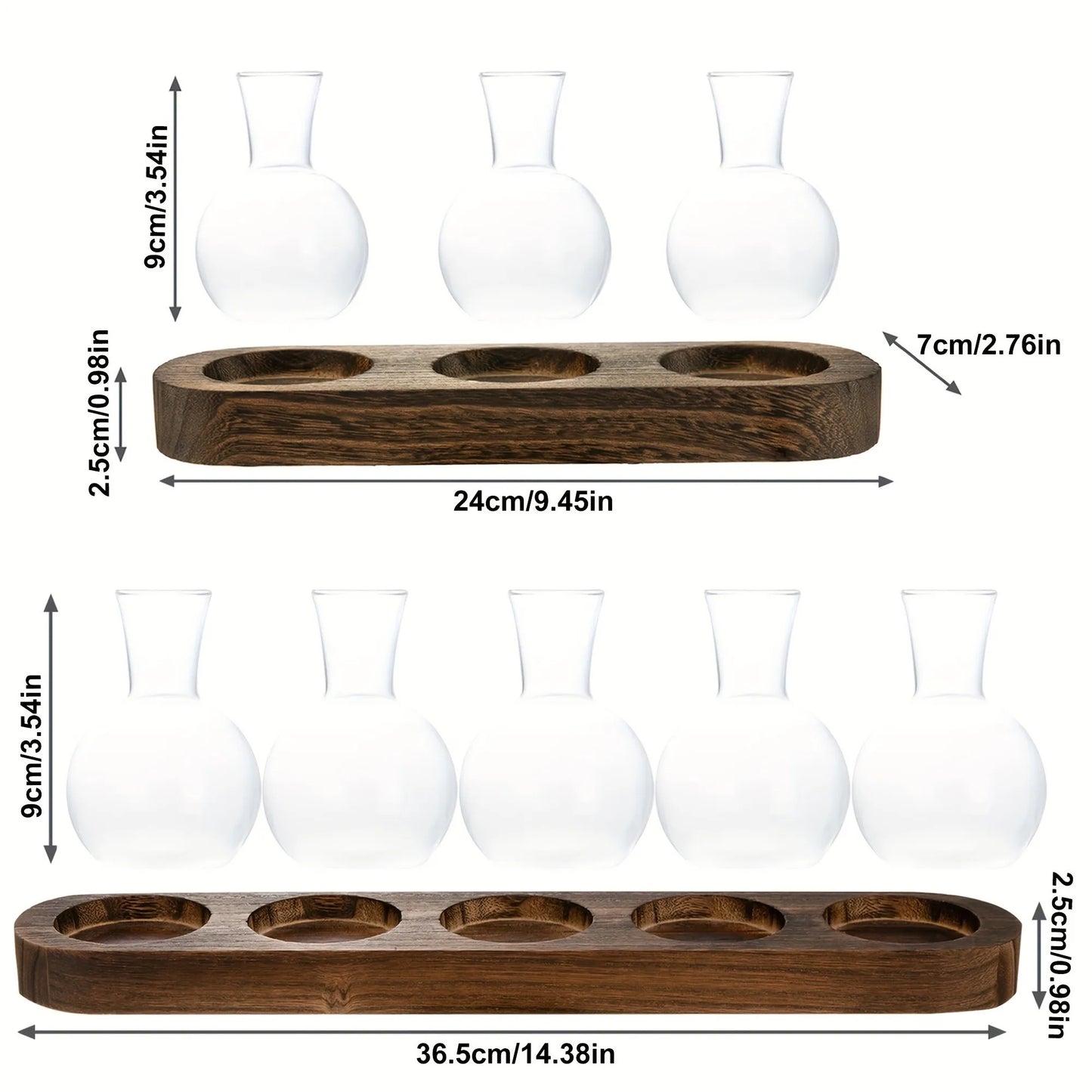 Modern Glass Plant Terrarium with Wooden Tray — Hydroponic Vase for Indoor Propagation Station & Office Decor