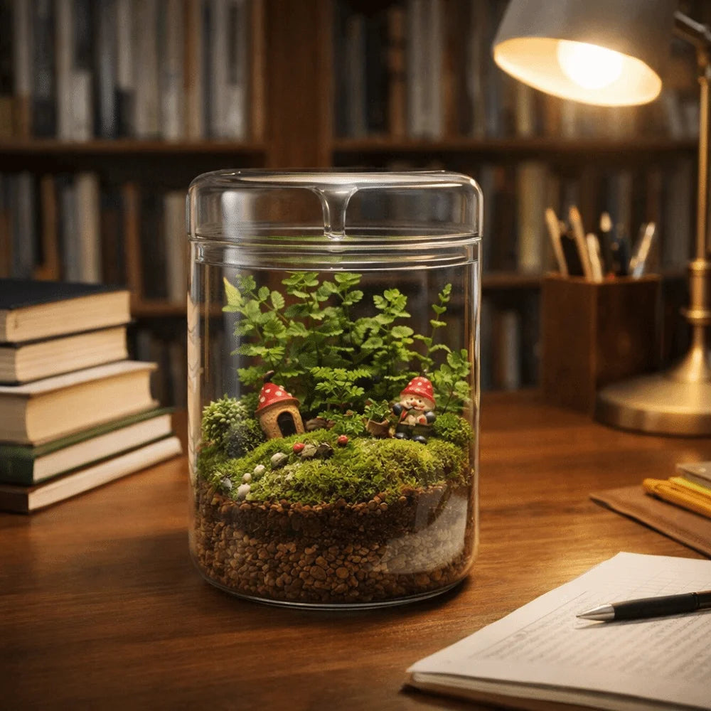 Transparent Glass Terrarium Cylinder — Perforated Cover Succulent & Moss Viewing Bottle Bonsai Display