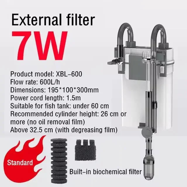 Wall-Mounted Fish Tank Waterfall Filter — External Hanging Water Pump & Oil Film Remover