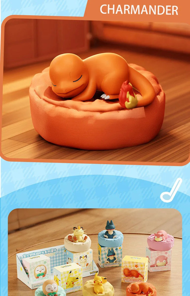 Pokemon Casual Time Figures — Pikachu, Munchlax, Slowpoke, Rowlet & Charmander Sleeping Kawaii Toys (6 Styles)
