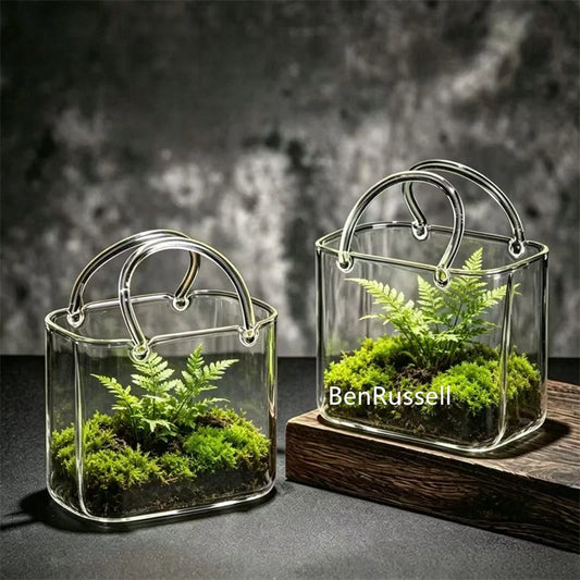 Handbag Glass Terrarium — Moss Micro Landscape Container Desktop Green Plant Small Vase Gift