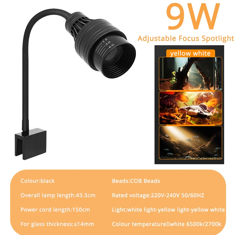 Aquarium Spotlight LED — Adjustable Focus Plant Grow Light for Glass Terrarium