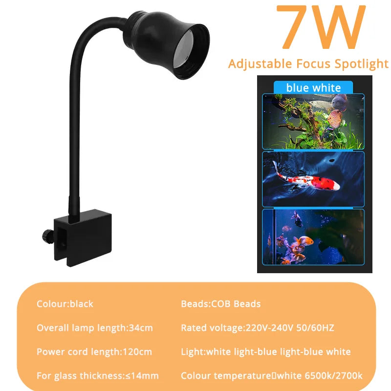 Aquarium Spotlight LED — Adjustable Focus Plant Grow Light for Glass Terrarium