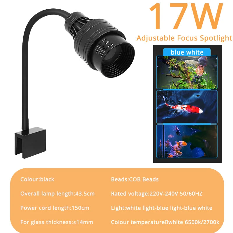 Aquarium Spotlight LED — Adjustable Focus Plant Grow Light for Glass Terrarium