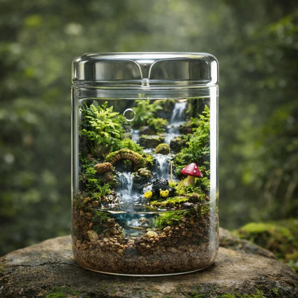Transparent Glass Terrarium Cylinder — Perforated Cover Succulent & Moss Viewing Bottle Bonsai Display