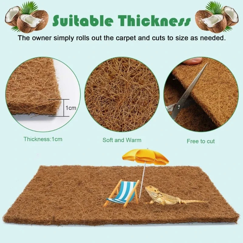 Natural Coconut Fiber Reptile Carpet — Terrarium Bedding Mat for Tortoises & Lizards (4 Pack)