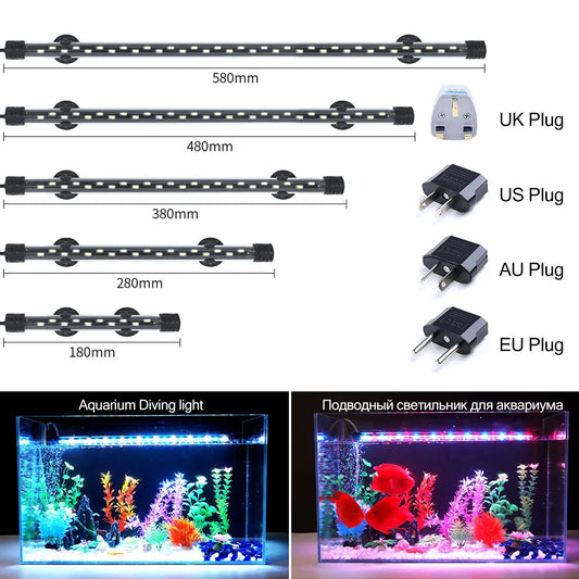 LED Aquarium Light — Waterproof Fish Tank Clip Light & Underwater Plant Grow Lamp (18-58cm)