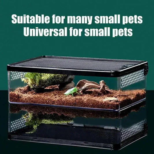 Transparent Reptile Feeding Box — Ventilated Amphibian & Insect Breeding Hatchling Container Terrarium