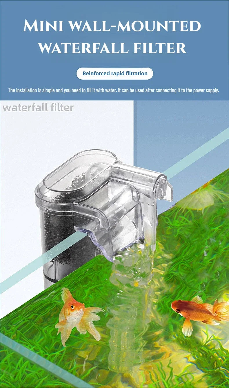 Hanging Aquarium Waterfall Filter — USB Mini Pump for Small Fish Tank Cleaning