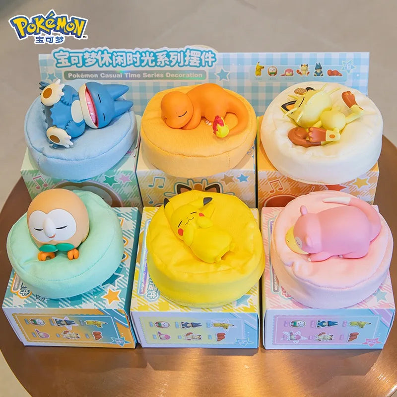 Pokemon Casual Time Figures — Pikachu, Munchlax, Slowpoke, Rowlet & Charmander Sleeping Kawaii Toys (6 Styles)
