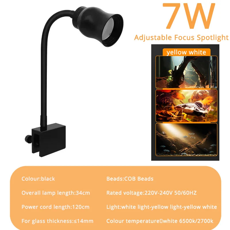 Aquarium Spotlight LED — Adjustable Focus Plant Grow Light for Glass Terrarium