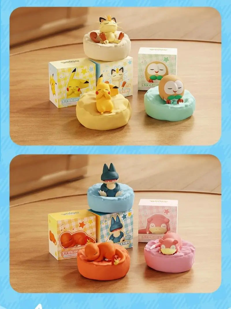 Pokemon Casual Time Figures — Pikachu, Munchlax, Slowpoke, Rowlet & Charmander Sleeping Kawaii Toys (6 Styles)