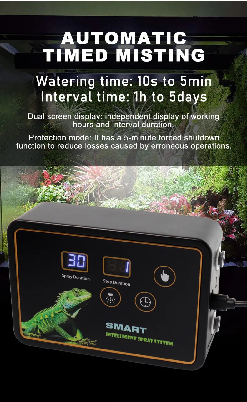 Automatic Reptile Misting System — Electronic Timer Terrarium Humidifier for Lizards & Frogs