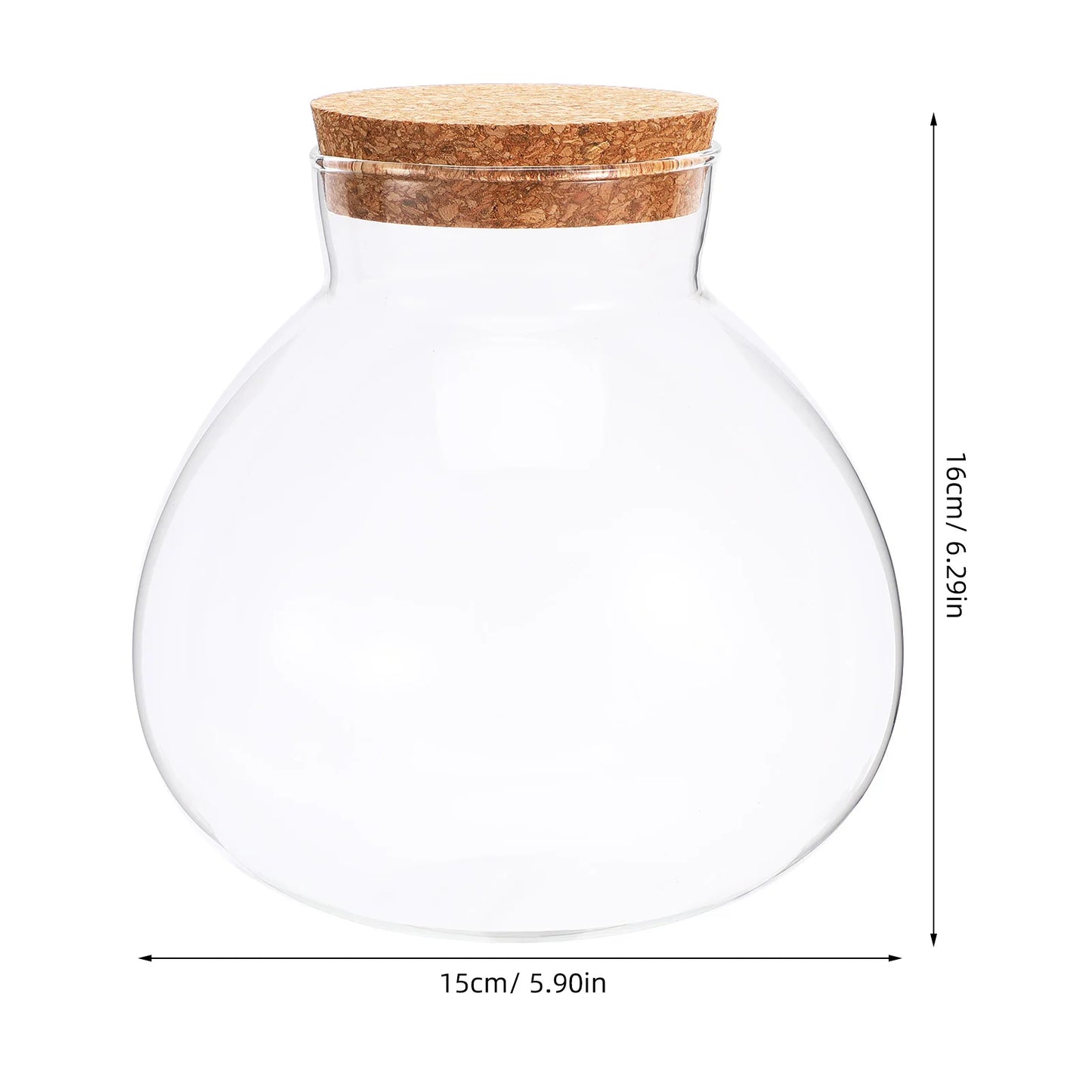 Round Glass Terrarium Jar — Ecological Bottle Smooth Moss Landscape Container DIY Decor (15x16cm)