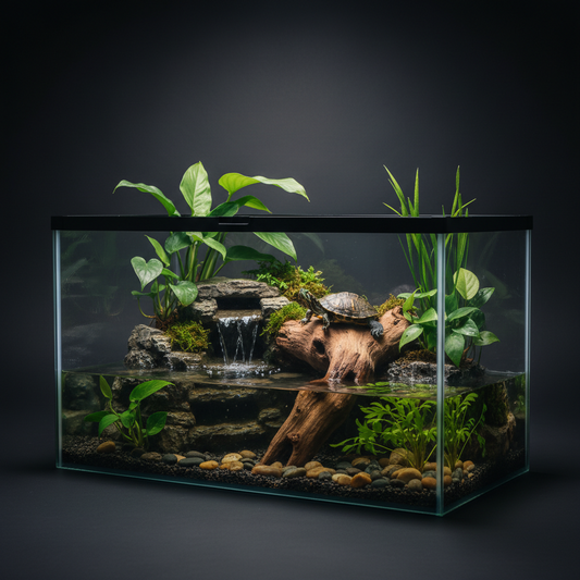 Turtle Tank with Basking Area — Transparent Reptile Terrarium Habitat for Pet Turtles, Hermit Crabs & Tortoise Adoption